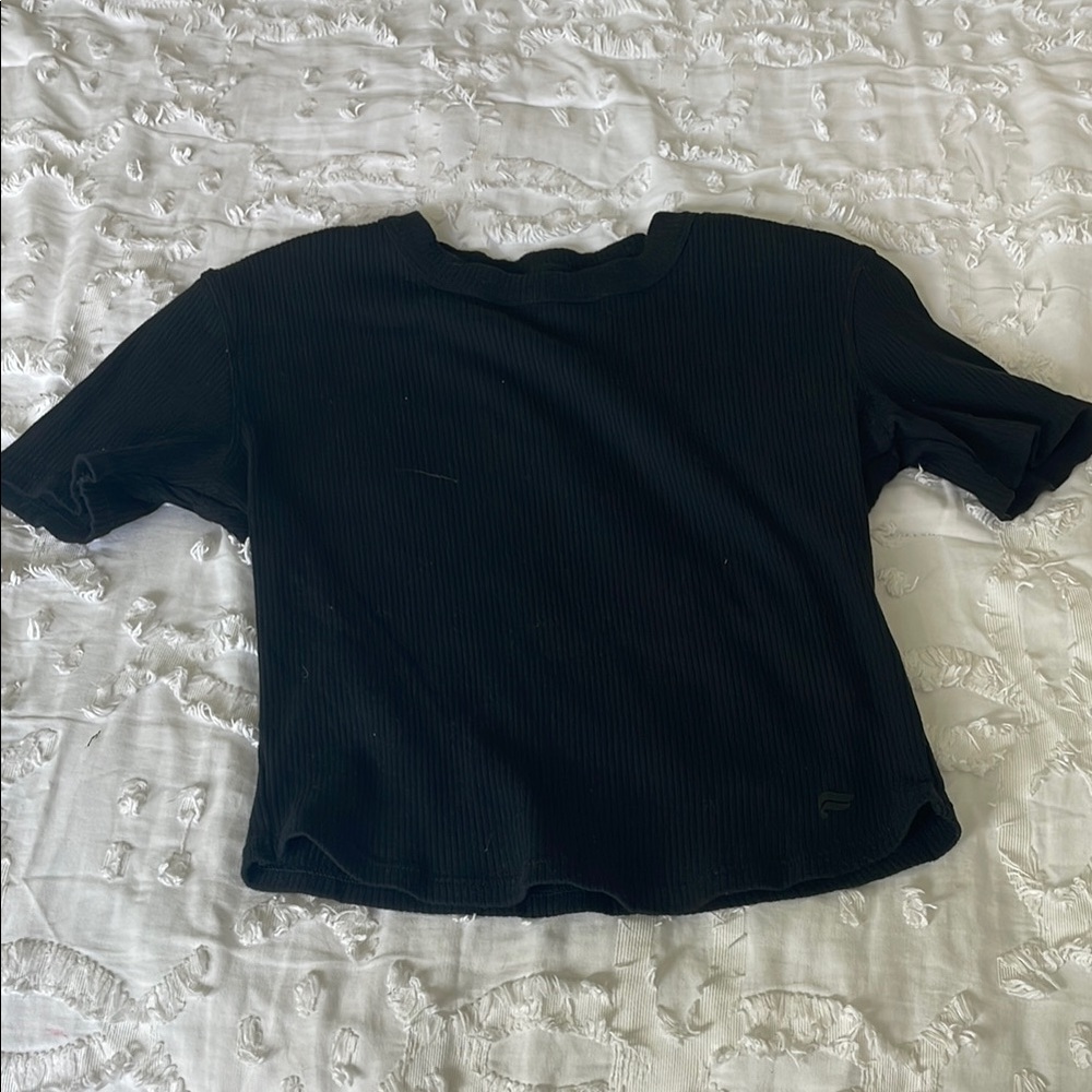 Fabletics Black Short Sleeve Ribbed Tee